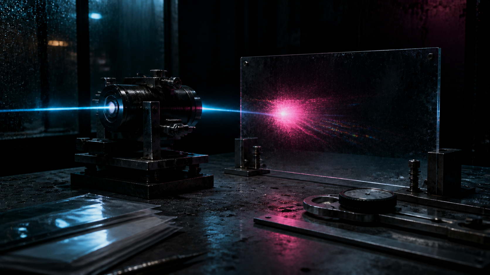 Optical evidence test on a dark workbench